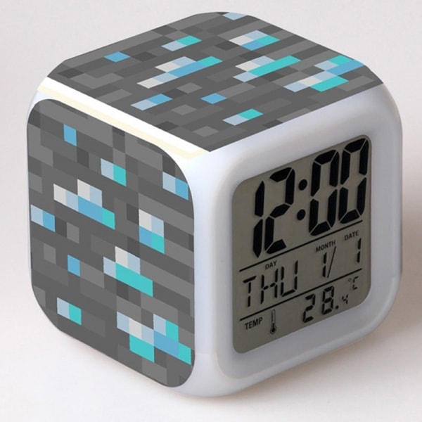 Часы настольные пиксельные с подсветкой Блок алмазной руды