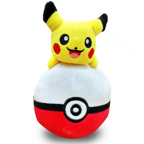 Плюшевая игрушка Покемон Пикачу на красном Покеболе Pikachu Pokemon, 12 см.