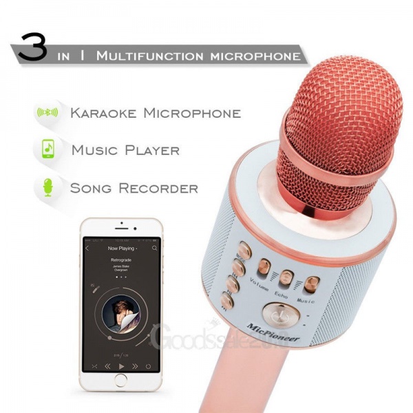 Караоке микрофон с встроенными динамиками розово- золотой